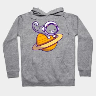 Cute Astronaut Cat Lying On Planet Hoodie